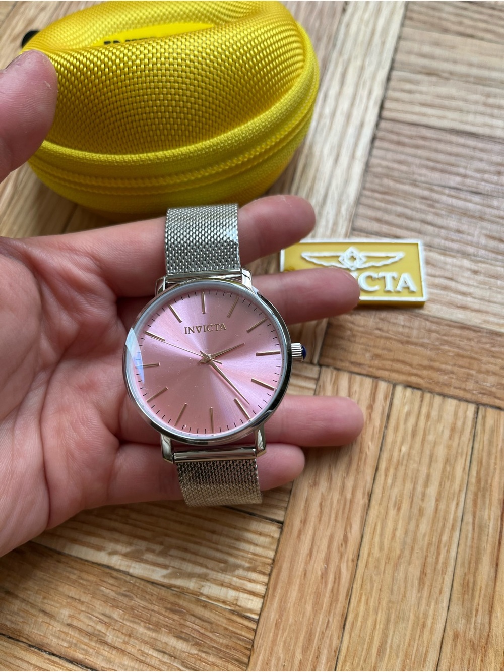 Invicta Angel Starlight 48843 Pink Dial Silver Mesh Watch 38mm + Case NWT